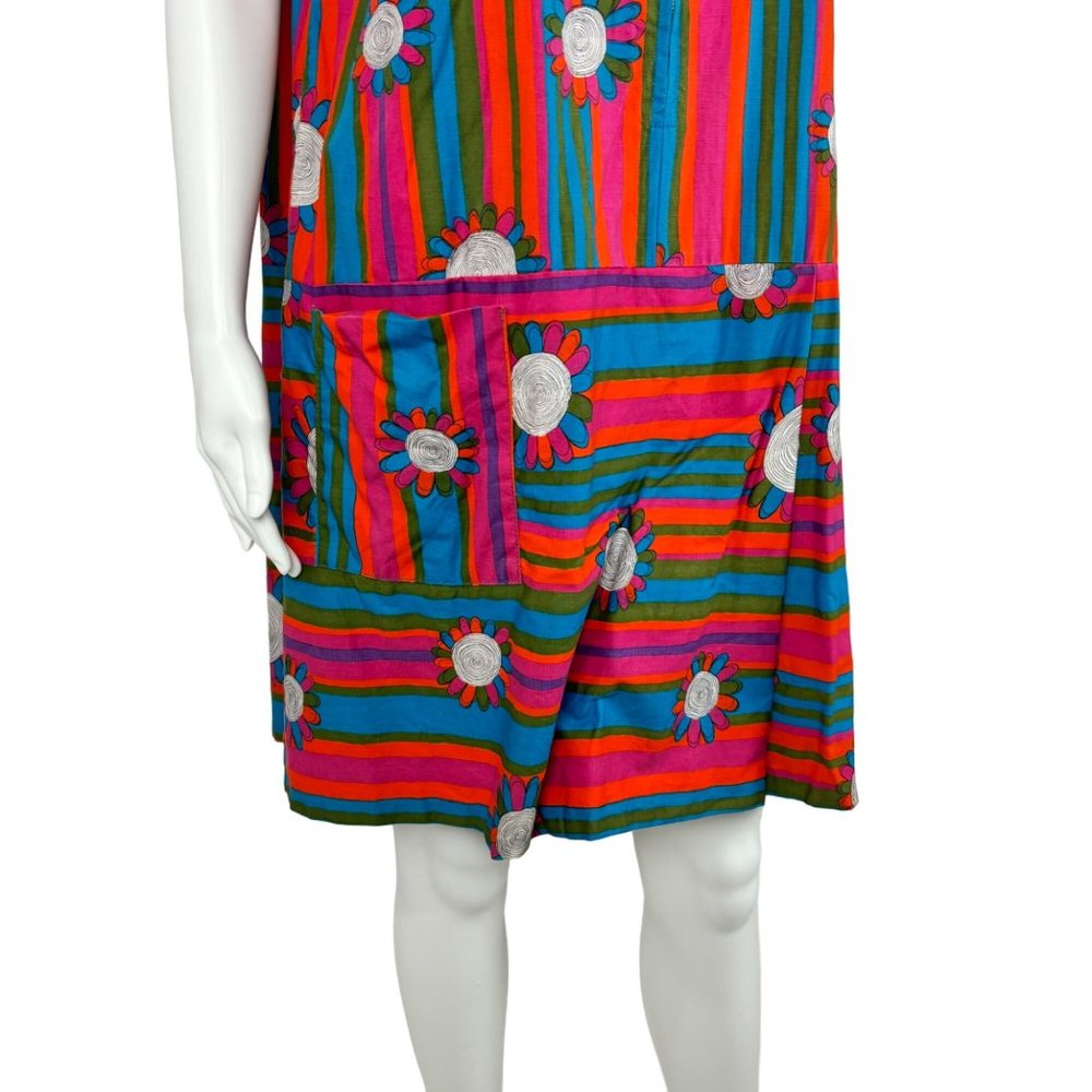 Vintage 60s Striped Romper Women's 1X Colorful Sleeveless Floral Zip Up Playsuit - Picture 6 of 11